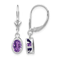 14k White Gold 7x5mm Oval Amethyst Bezel Leverback Dangle Earrings