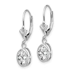 14k White Gold 7x5mm Oval Cubic Zirconia Bezel Leverback Dangle Earrings