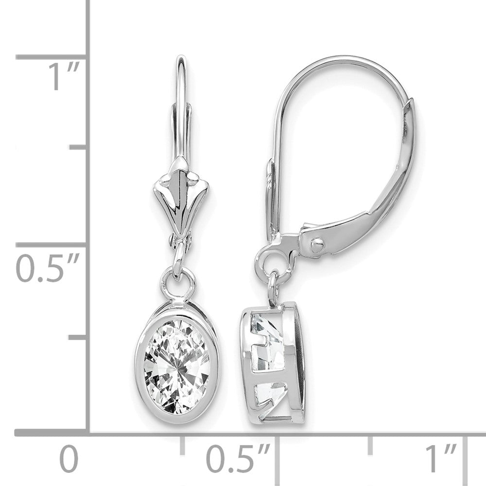 14k White Gold 7x5mm Oval Cubic Zirconia Bezel Leverback Dangle Earrings