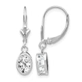 14k White Gold 7x5mm Oval Cubic Zirconia Bezel Leverback Dangle Earrings