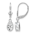 14k White Gold 7x5mm Oval Cubic Zirconia Bezel Leverback Dangle Earrings