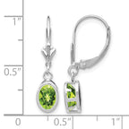 14k White Gold 7x5mm Oval Peridot Bezel Leverback Dangle Earrings