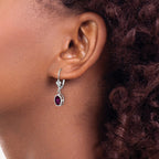 14kWhite Gold 7x5mm Oval Rhodolite Garnet Bezel Leverback Dangle Earrings