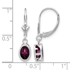 14kWhite Gold 7x5mm Oval Rhodolite Garnet Bezel Leverback Dangle Earrings