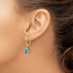 14k 8x6mm Oval Blue Topaz Bezel Leverback Dangle Earrings