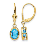 14k 8x6mm Oval Blue Topaz Bezel Leverback Dangle Earrings