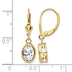 14k 8x6mm Oval Cubic Zirconia Bezel Leverback Dangle Earrings