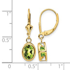 14k 8x6mm Oval Peridot Bezel Leverback Dangle Earrings