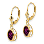 14k 8x6mm Oval Rhodolite Garnet Bezel Leverback Dangle Earrings