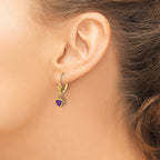 14k 5mm Heart Amethyst Bezel Leverback Dangle Earrings