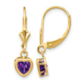 14k 5mm Heart Amethyst Bezel Leverback Dangle Earrings