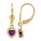 14k 5mm Heart Amethyst Bezel Leverback Dangle Earrings