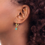 14k 5mm Heart Blue Topaz Bezel Leverback Dangle Earrings