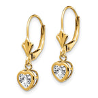 14k 5mm Heart Cubic Zirconia Bezel Leverback Dangle Earrings
