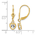 14k 5mm Heart Cubic Zirconia Bezel Leverback Dangle Earrings