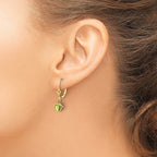 14k 5mm Heart Peridot Bezel Leverback Dangle Earrings