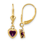 14k 5mm Heart Rhodolite Garnet Bezel Leverback Dangle Earrings