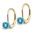 14k 5mm Round Blue Topaz Leverback Earrings