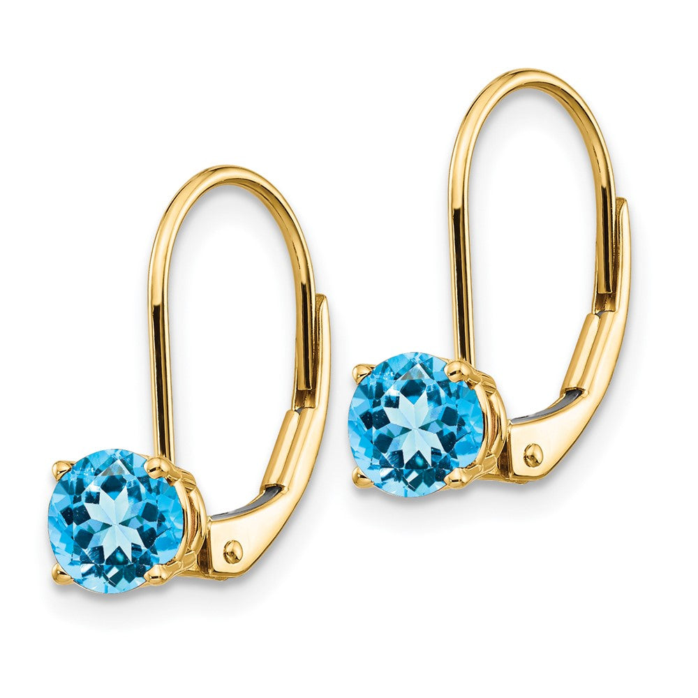 14k 5mm Round Blue Topaz Leverback Earrings