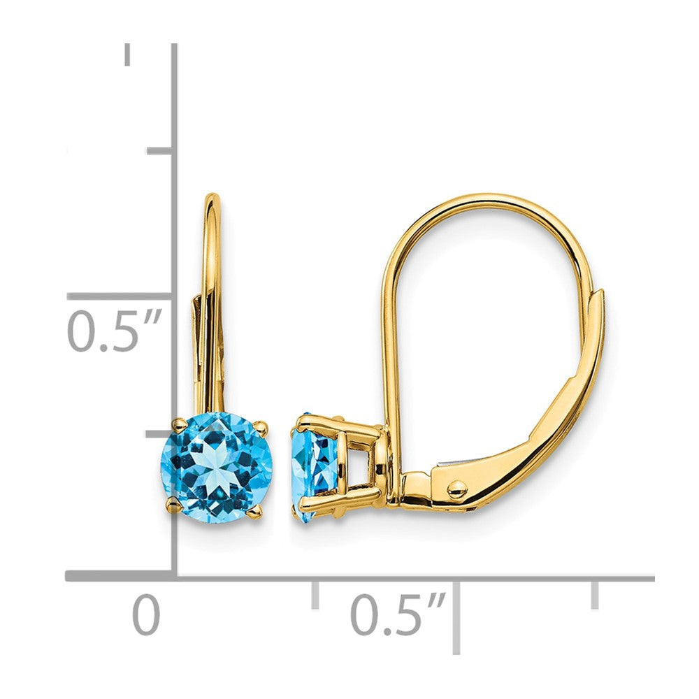 14k 5mm Round Blue Topaz Leverback Earrings