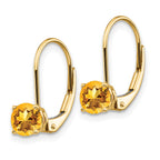 14k 5mm Round Citrine Leverback Earrings