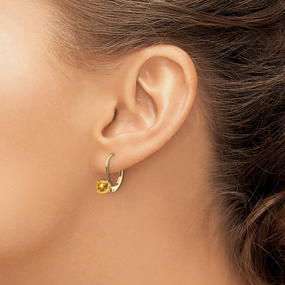 14k 5mm Round Citrine Leverback Earrings