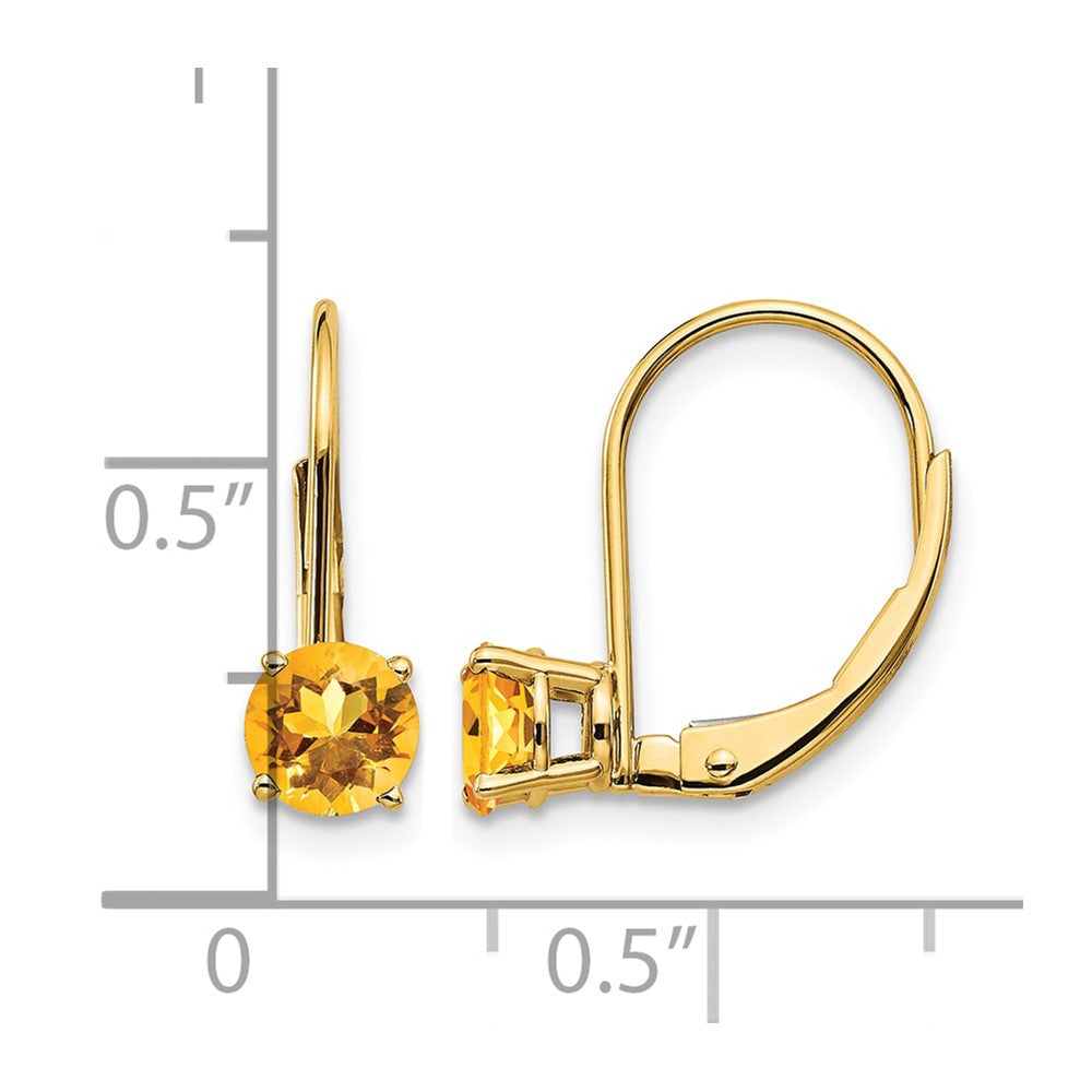 14k 5mm Round Citrine Leverback Earrings