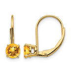14k 5mm Round Citrine Leverback Earrings
