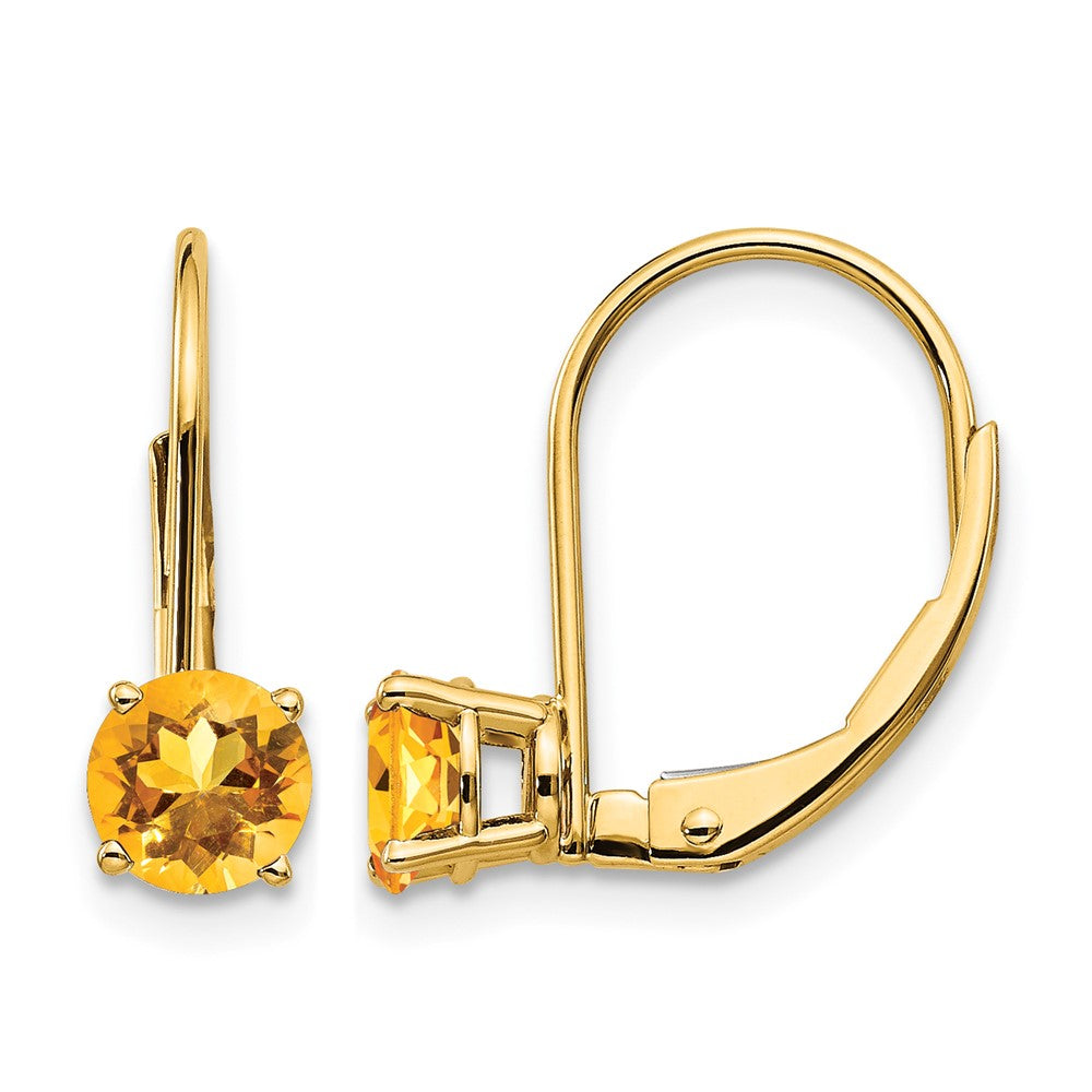 14k 5mm Round Citrine Leverback Earrings