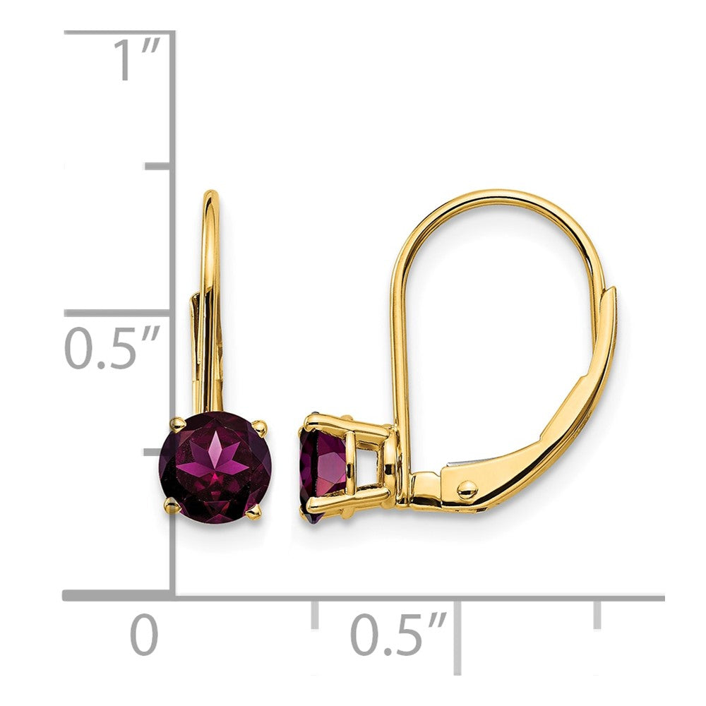 14k 5mm Round Rhodolite Garnet Leverback Earrings