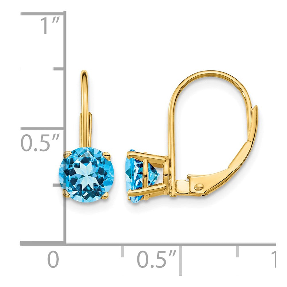 14k 6mm Round Blue Topaz Leverback Earrings