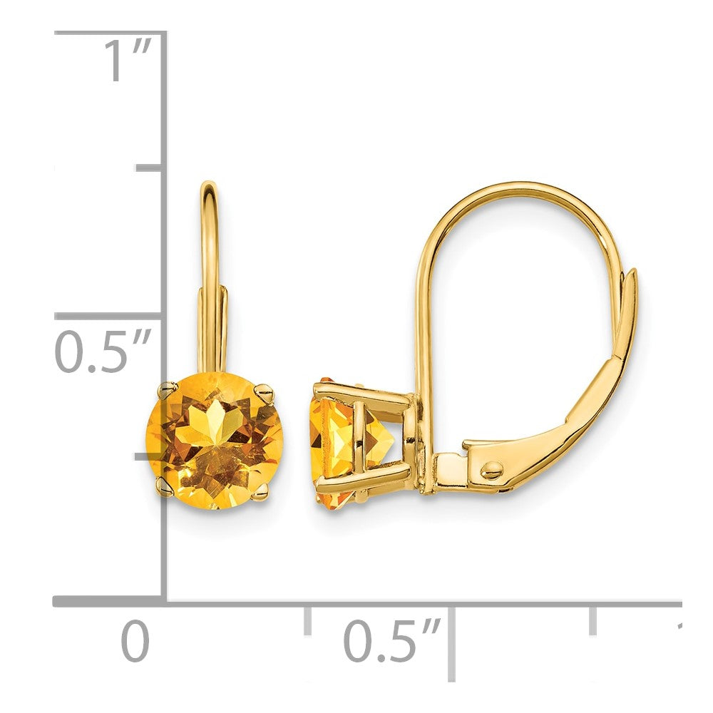 14k 6mm Round Citrine Leverback Earrings