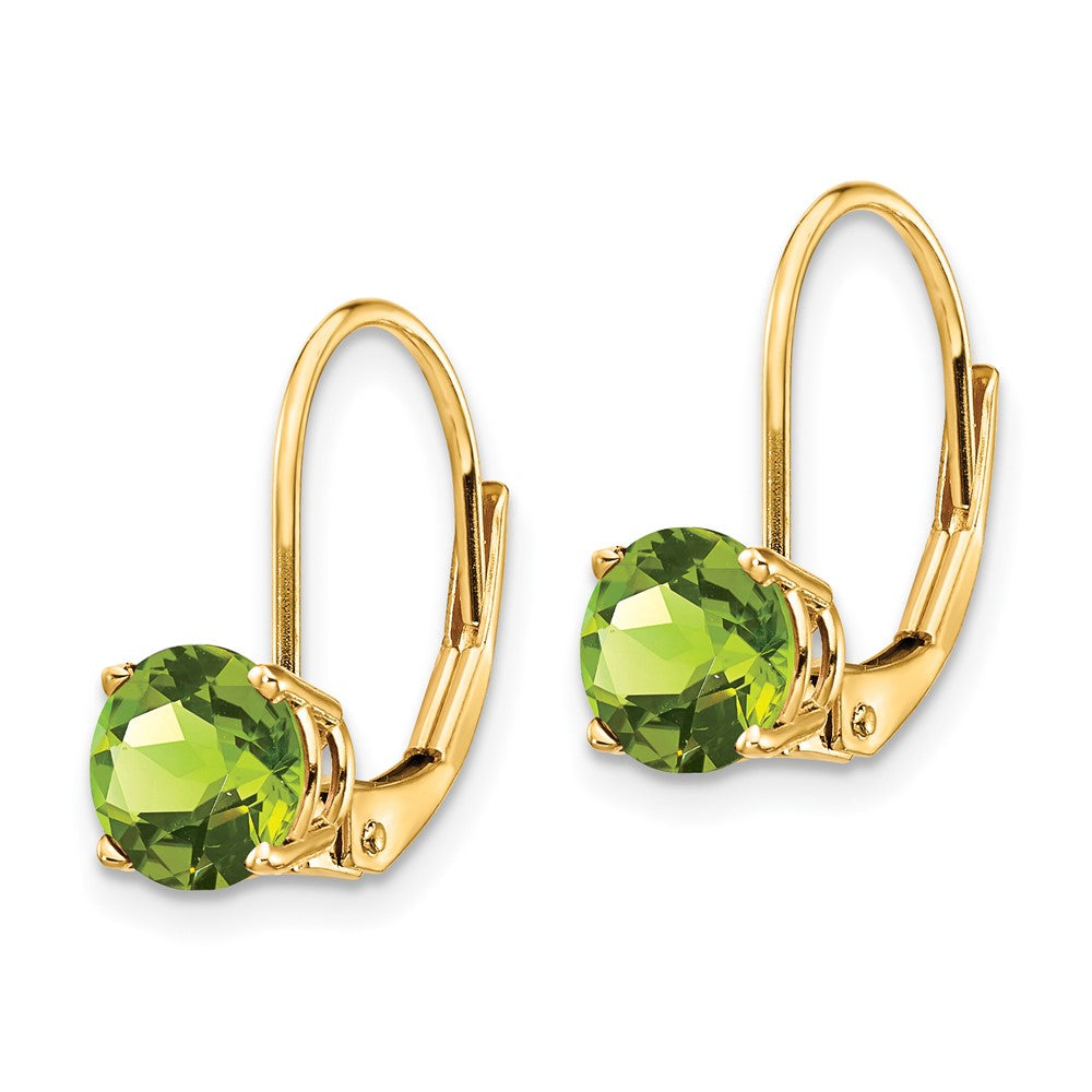 14k 6mm Round Peridot Leverback Earrings