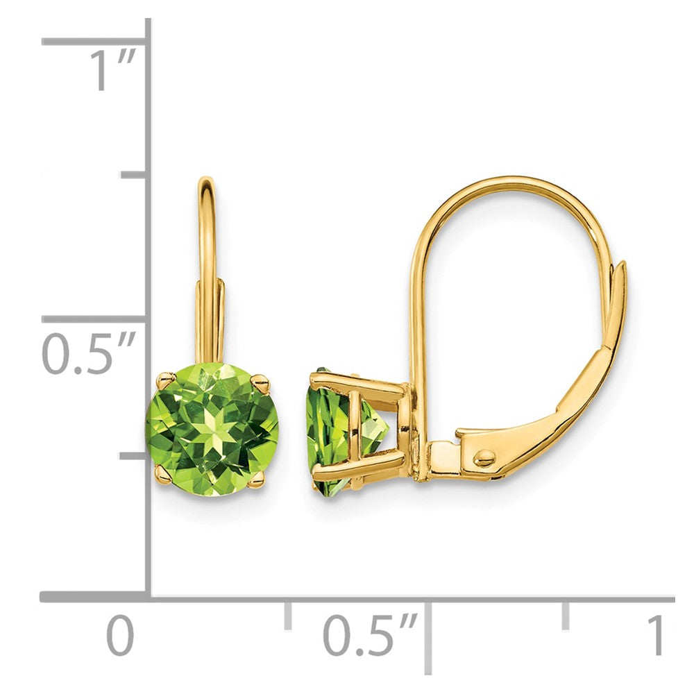 14k 6mm Round Peridot Leverback Earrings