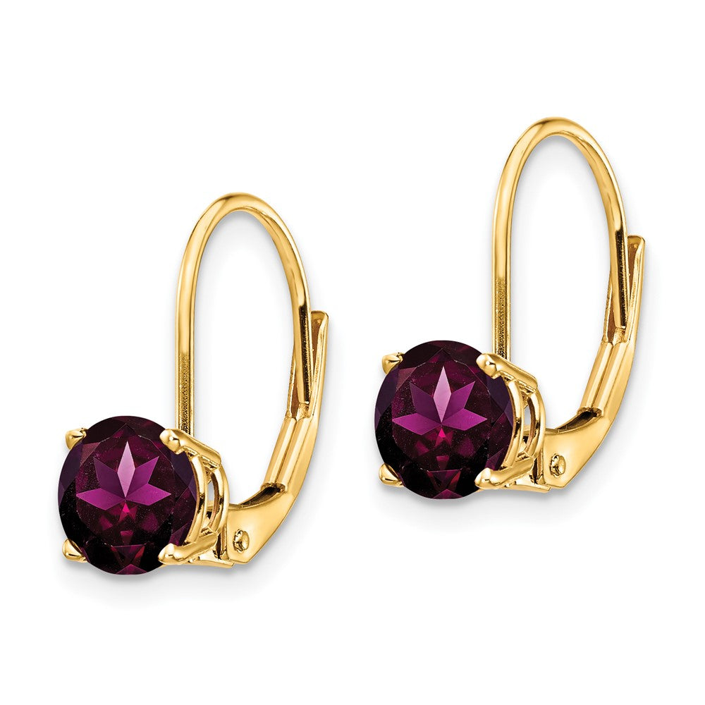 14k 6mm Round Rhodolite Garnet Leverback Earrings