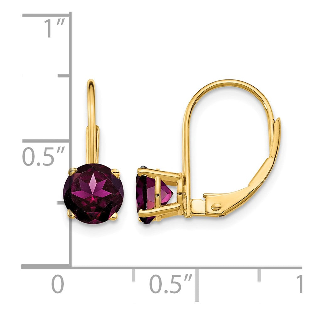 14k 6mm Round Rhodolite Garnet Leverback Earrings