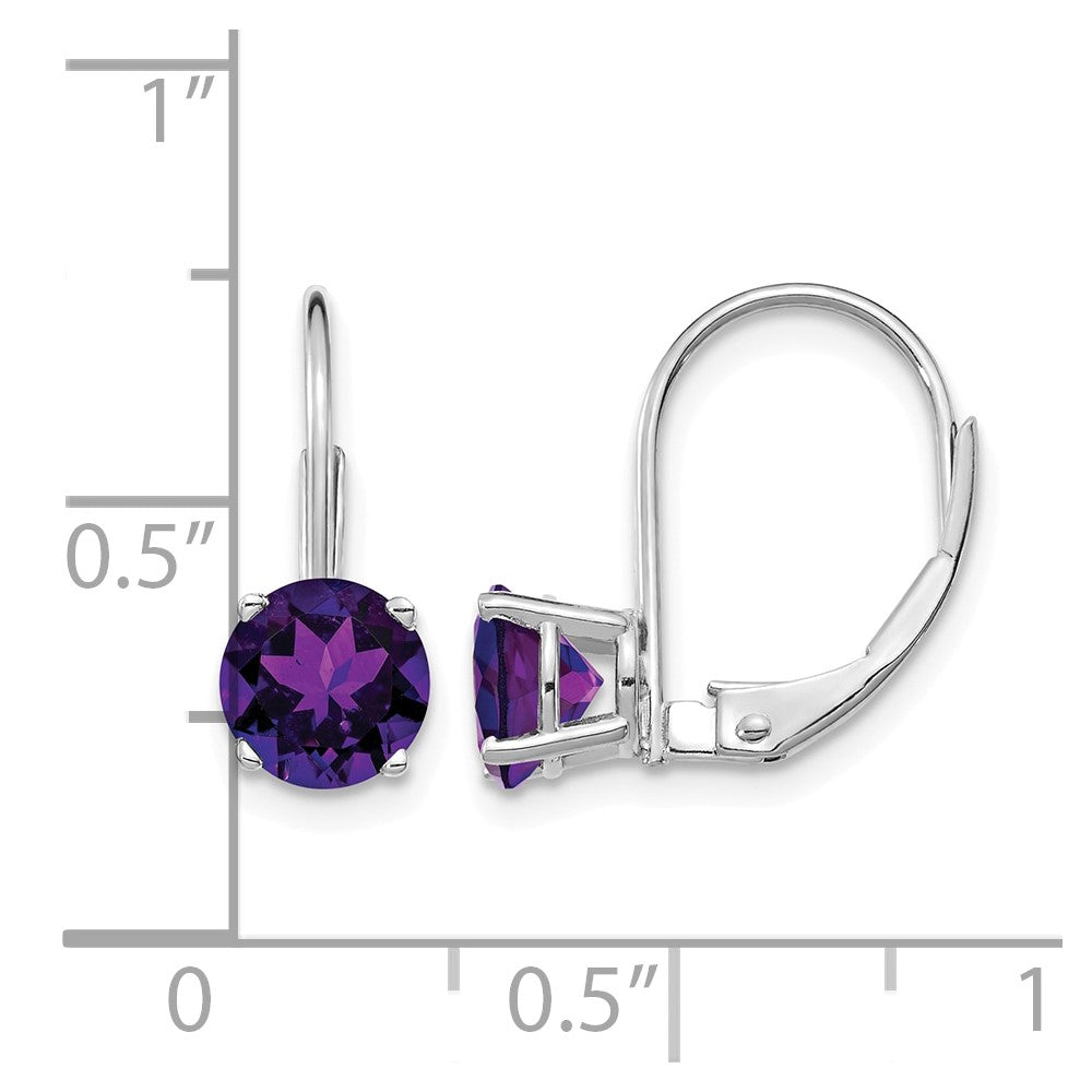 14k White Gold 6mm Round Amethyst Leverback Earrings
