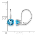 14k White Gold 6mm Round Blue Topaz Leverback Earrings