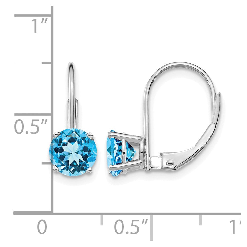 14k White Gold 6mm Round Blue Topaz Leverback Earrings
