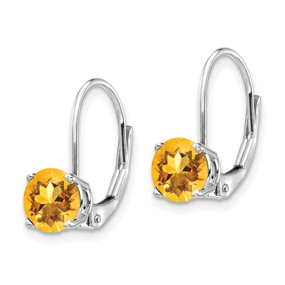 14k White Gold 6mm Round Citrine Leverback Earrings