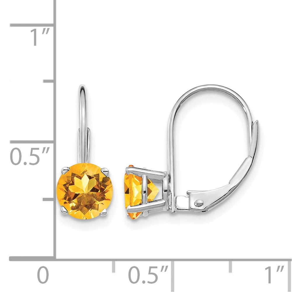 14k White Gold 6mm Round Citrine Leverback Earrings