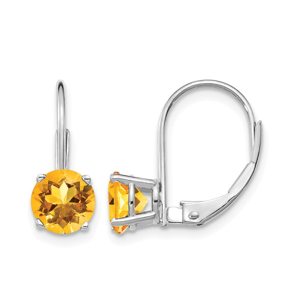 14k White Gold 6mm Round Citrine Leverback Earrings