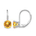 14k White Gold 6mm Round Citrine Leverback Earrings