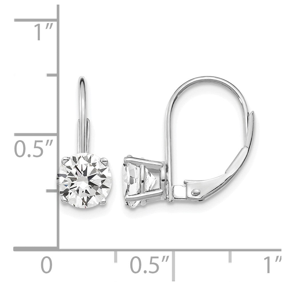 14k White Gold 6mm Round Cubic Zirconia Leverback Earrings
