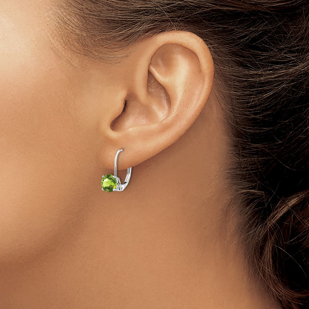 14k White Gold 6mm Round Peridot Leverback Earrings