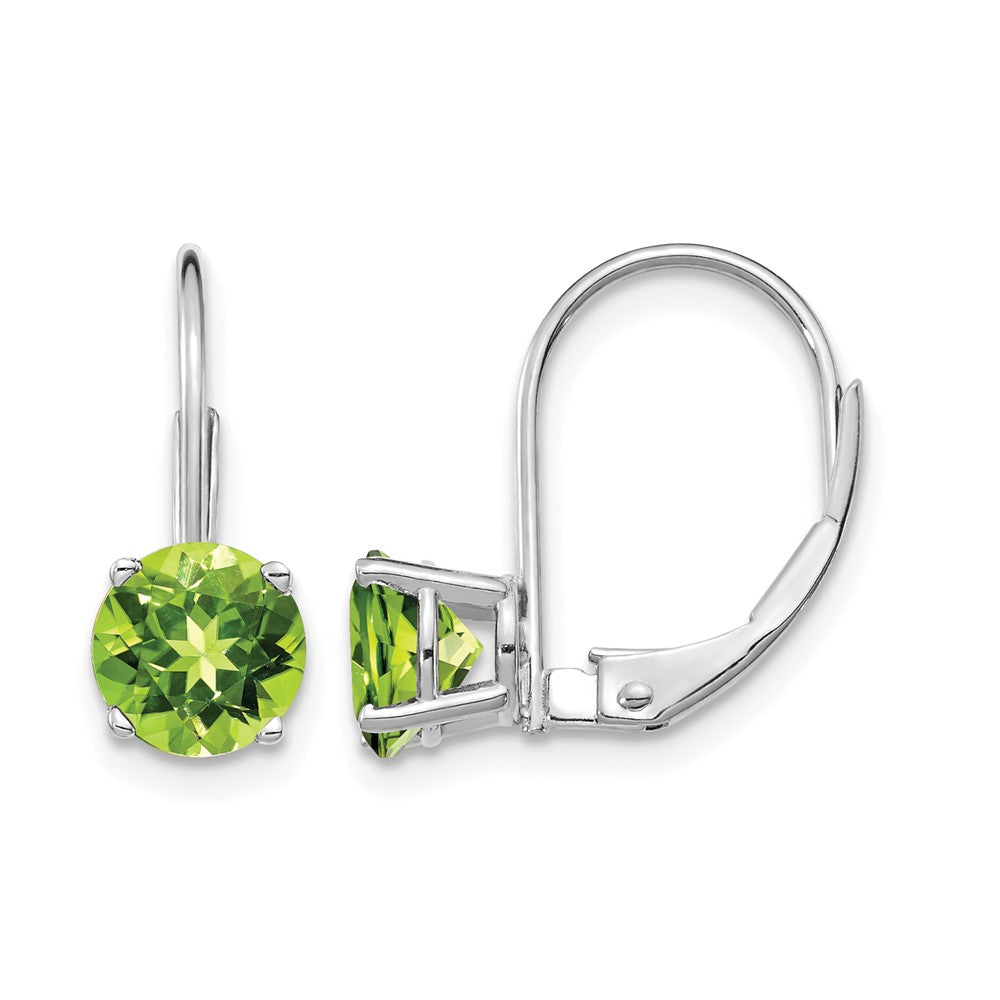 14k White Gold 6mm Round Peridot Leverback Earrings