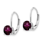 14k White Gold 6mm Round Rhodolite Garnet Leverback Earrings