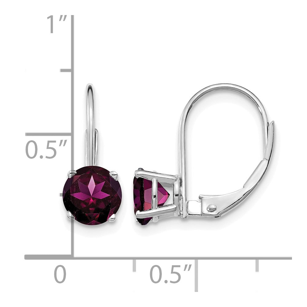14k White Gold 6mm Round Rhodolite Garnet Leverback Earrings