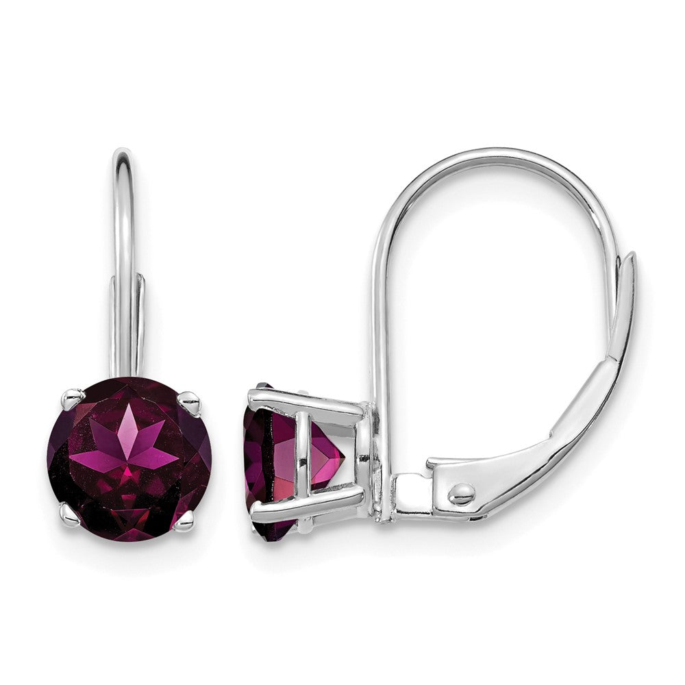 14k White Gold 6mm Round Rhodolite Garnet Leverback Earrings