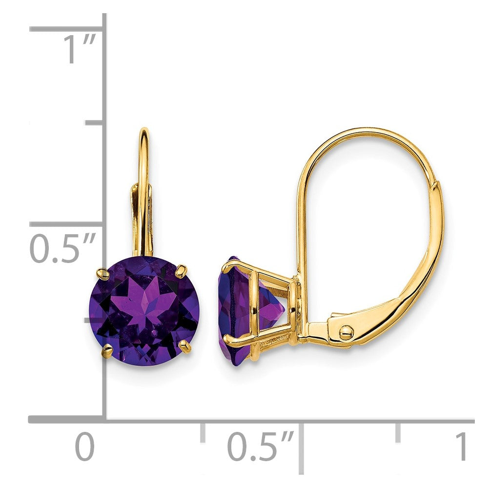 14k 7mm Round Amethyst Leverback Earrings